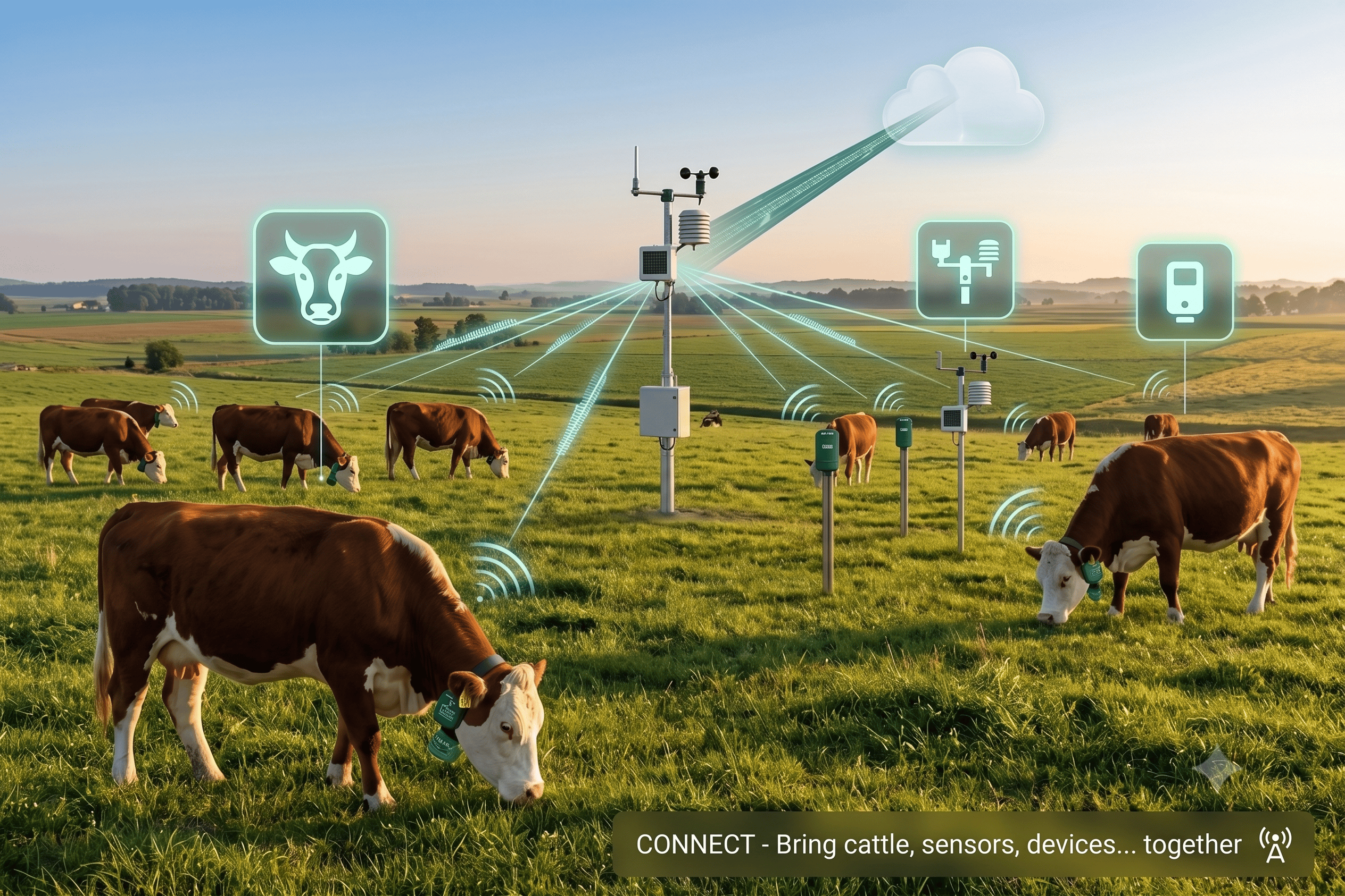 Connected drone and field gateway monitoring for cattle operations