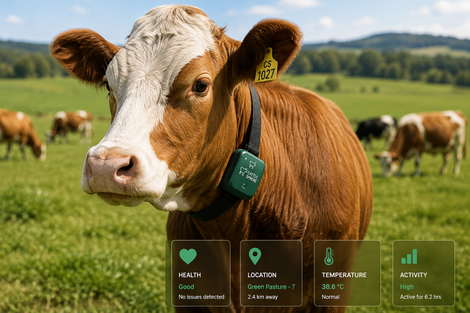 Cattle health, location, temperature and activity monitoring